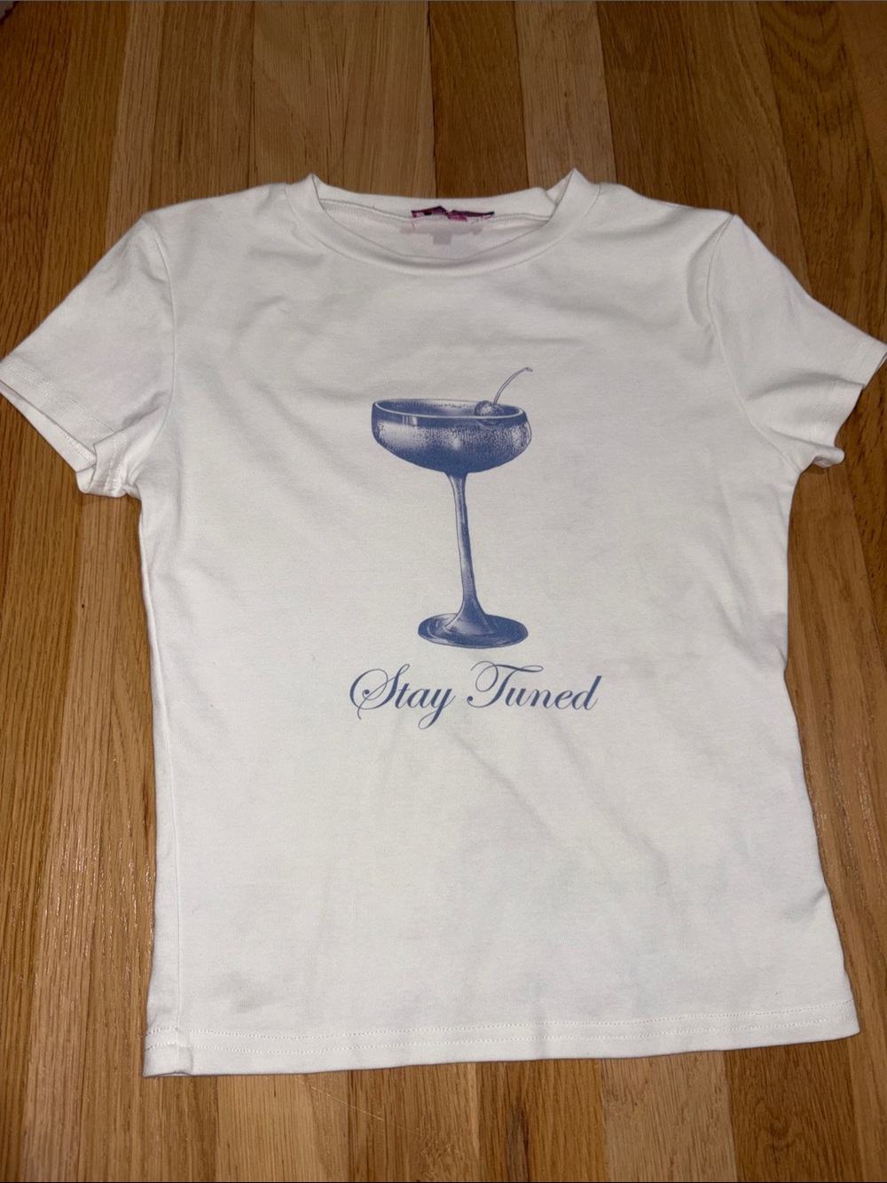 Edikted White Tee with Blue Graphic "Stay Tuned"